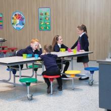 SPACERIGHT 8 SEAT RECTANGULAR MOBILE FOLDING TABLE